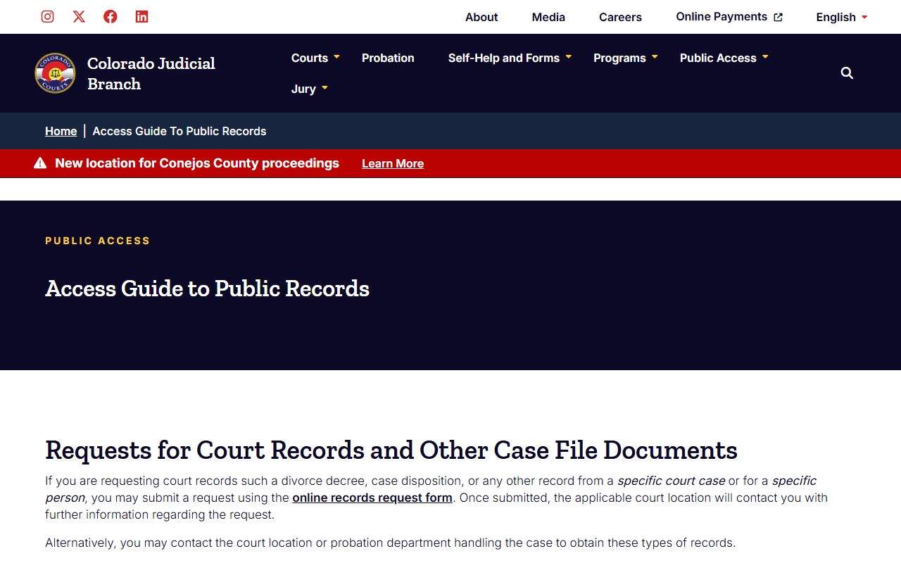 Colorado Judicial Branch access guide to public records
