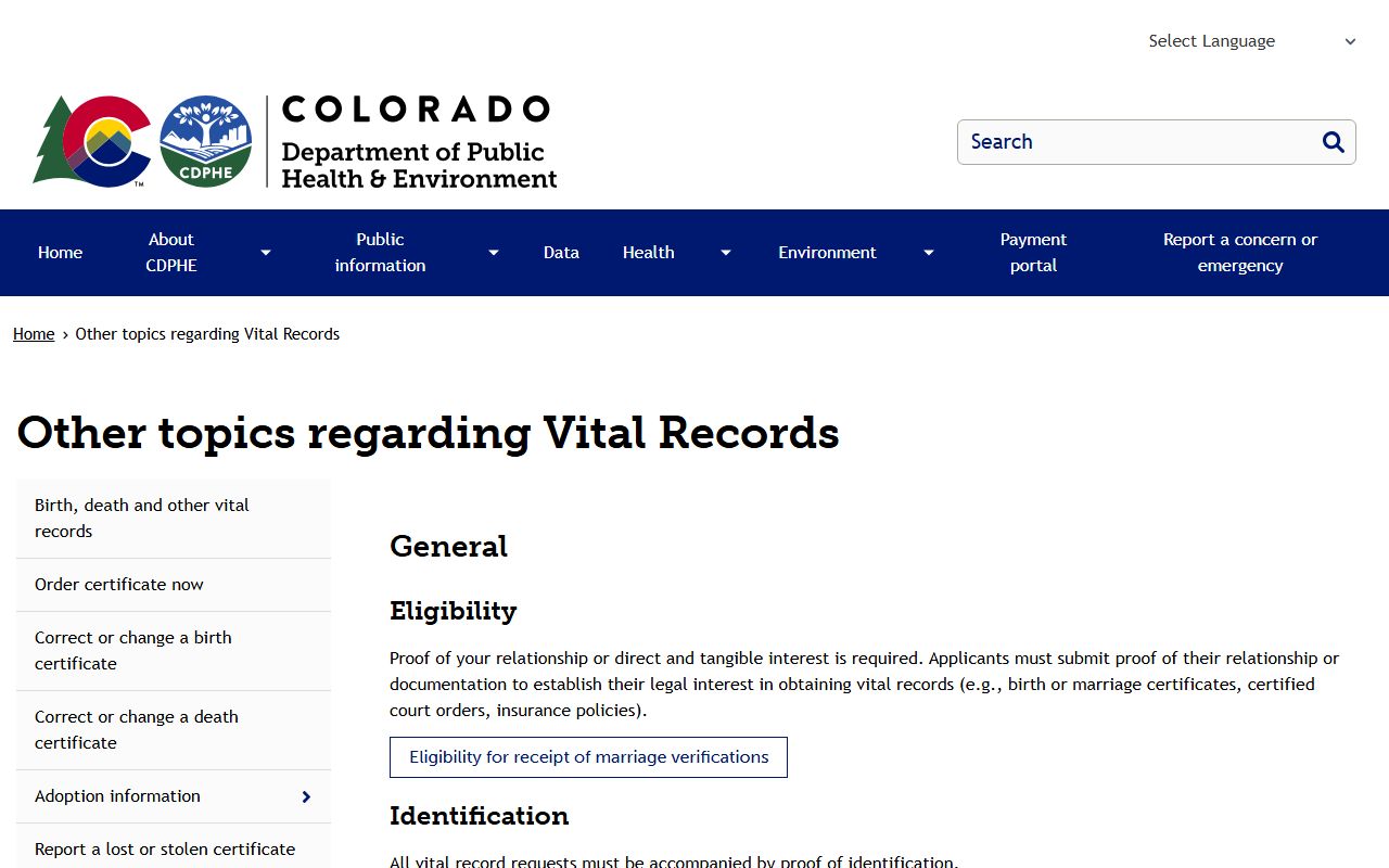 CDPHE vital records information