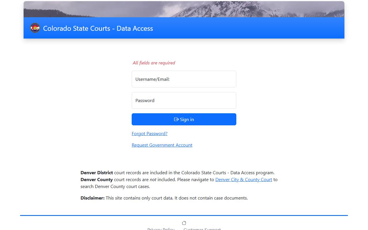 Colorado State Courts Data Access system information